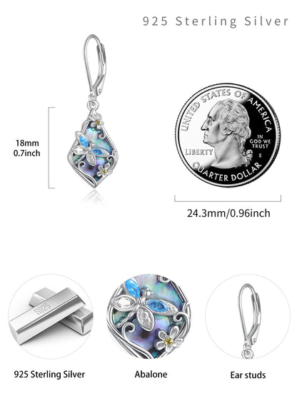 Palpitate Turquoise/Abalone Shell Earrings for Women 925 Sterling Silver Dangle Leverback Earrings Silver Jewelry Christmas Gifts