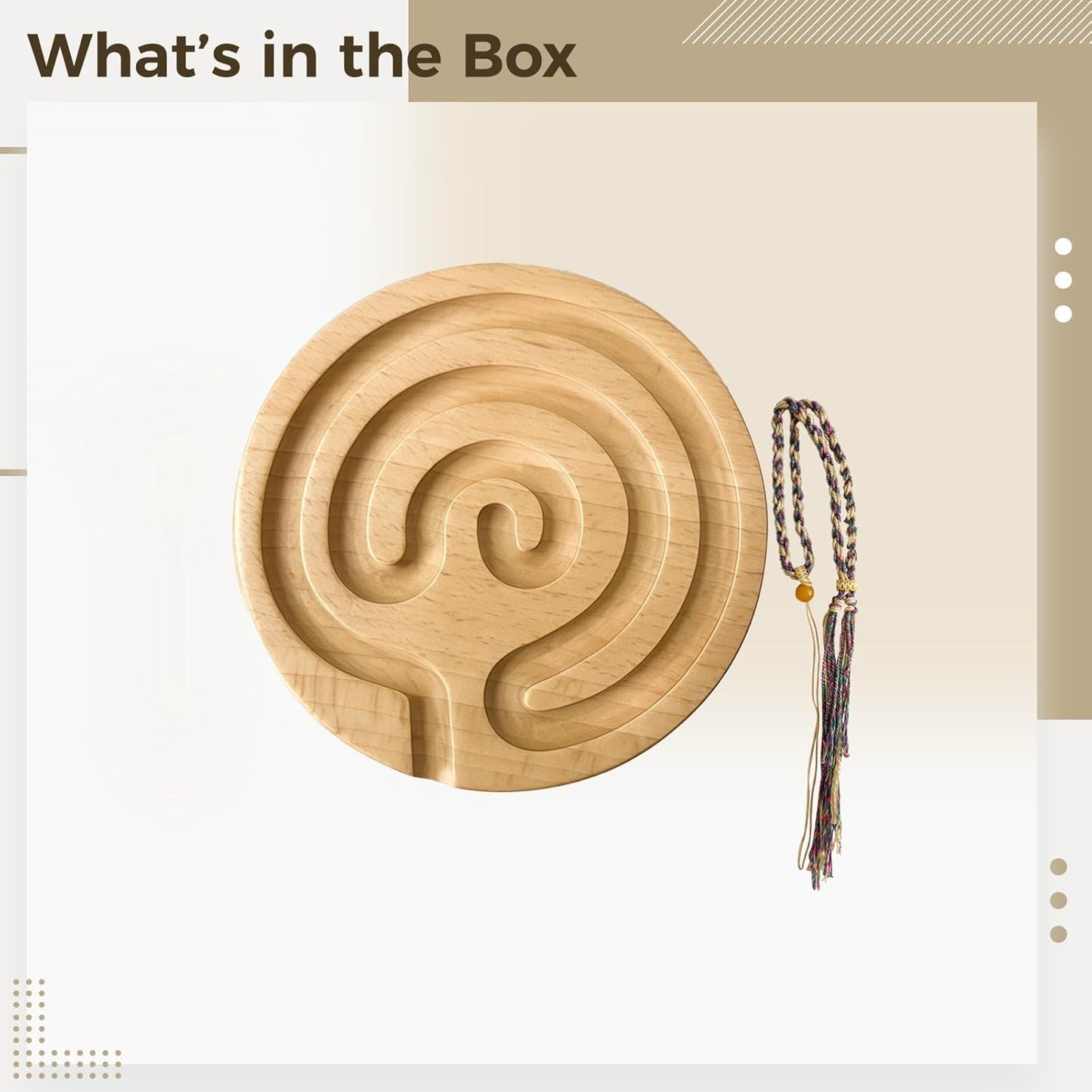 Finger Labyrinth Board Wooden, Toy Anxiety Relief, Meditation Mindfulness, Tool Fidget Stress-Relief Portable, Rope Decorative and Manual Includes, Safe Nature-Friendly