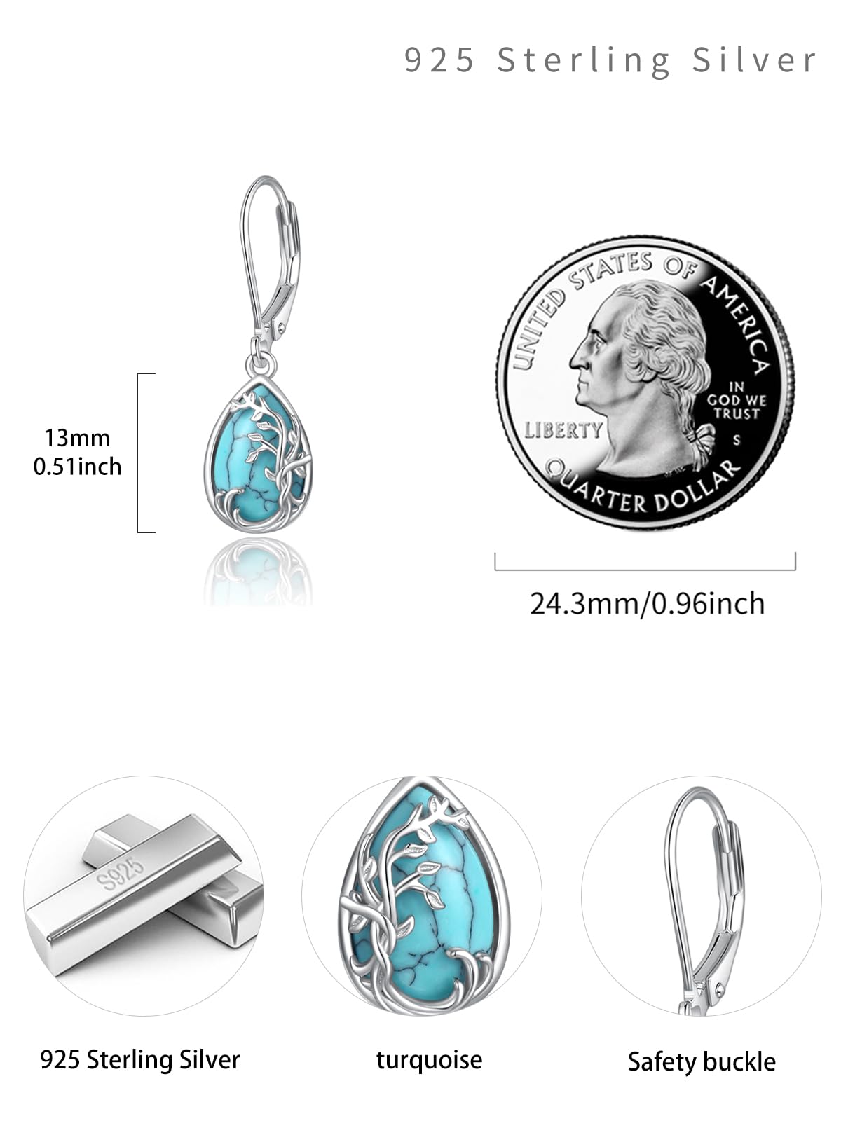 Palpitate Turquoise/Abalone Shell Earrings for Women 925 Sterling Silver Dangle Leverback Earrings Silver Jewelry Christmas Gifts