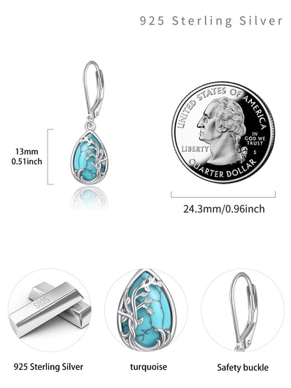 Palpitate Turquoise/Abalone Shell Earrings for Women 925 Sterling Silver Dangle Leverback Earrings Silver Jewelry Christmas Gifts