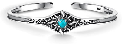 Genuine Turquoise Bracelet 925 Sterling Silver Sun Turquoise Cuff Bracelet Vintage Western Turquoise Jewelry for Women