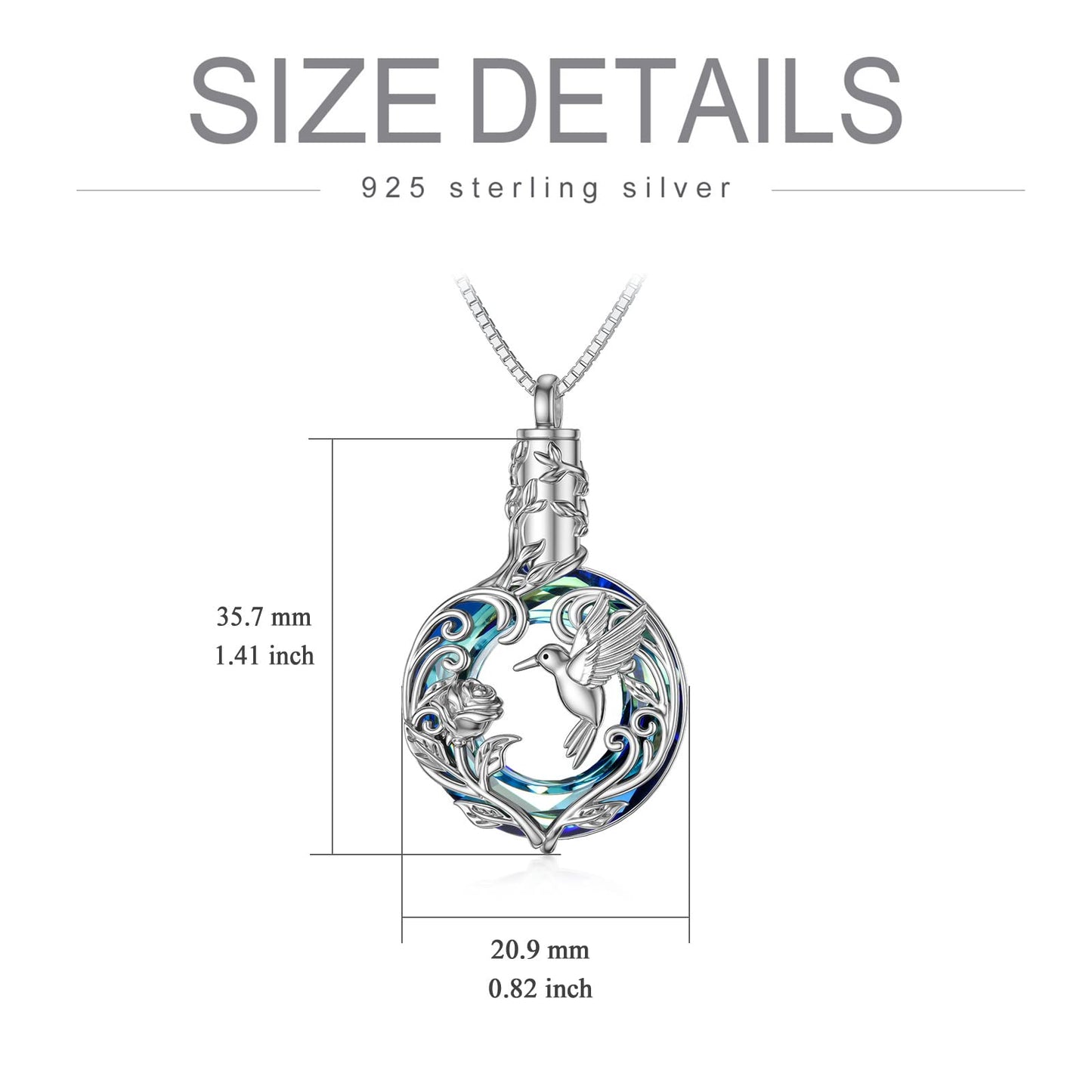 TOUPOP Hummingbird Urn Necklace for Ashes 925 Sterling Silver Heart Cremation Jewelry Keepsake Pendant with Funnel Filler Memorial Christmas Gifts for Women Mom Wife