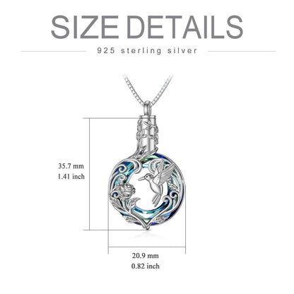 TOUPOP Hummingbird Urn Necklace for Ashes 925 Sterling Silver Heart Cremation Jewelry Keepsake Pendant with Funnel Filler Memorial Christmas Gifts for Women Mom Wife