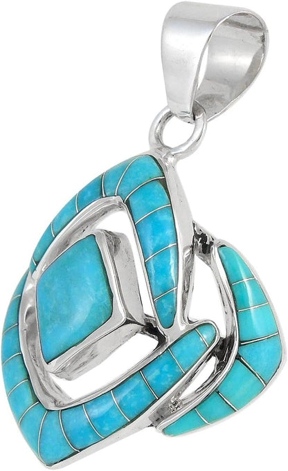 Turquoise Necklace 925 Sterling Silver & Genuine Gemstones and Semiprecious Gemstones Pendant 20"