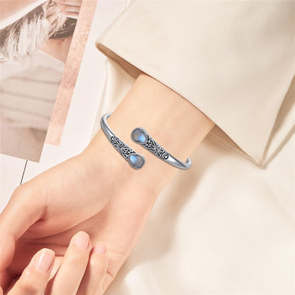 925 Sterling Silver Genuine Gemstone Bracelet for Women Men Handmade Adjustable Boho Navajo Style Bangle Cuff Natural Stone Jewelry Gift