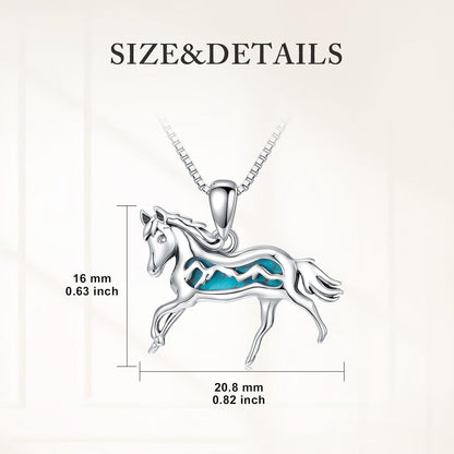 Natural Turquoise Horse Necklace for Women 925 Sterling Silver Running Horse Pendant Necklaces Animal Horse Charm Lucky Horse Jewelry Birthday Gift for Mom Wife