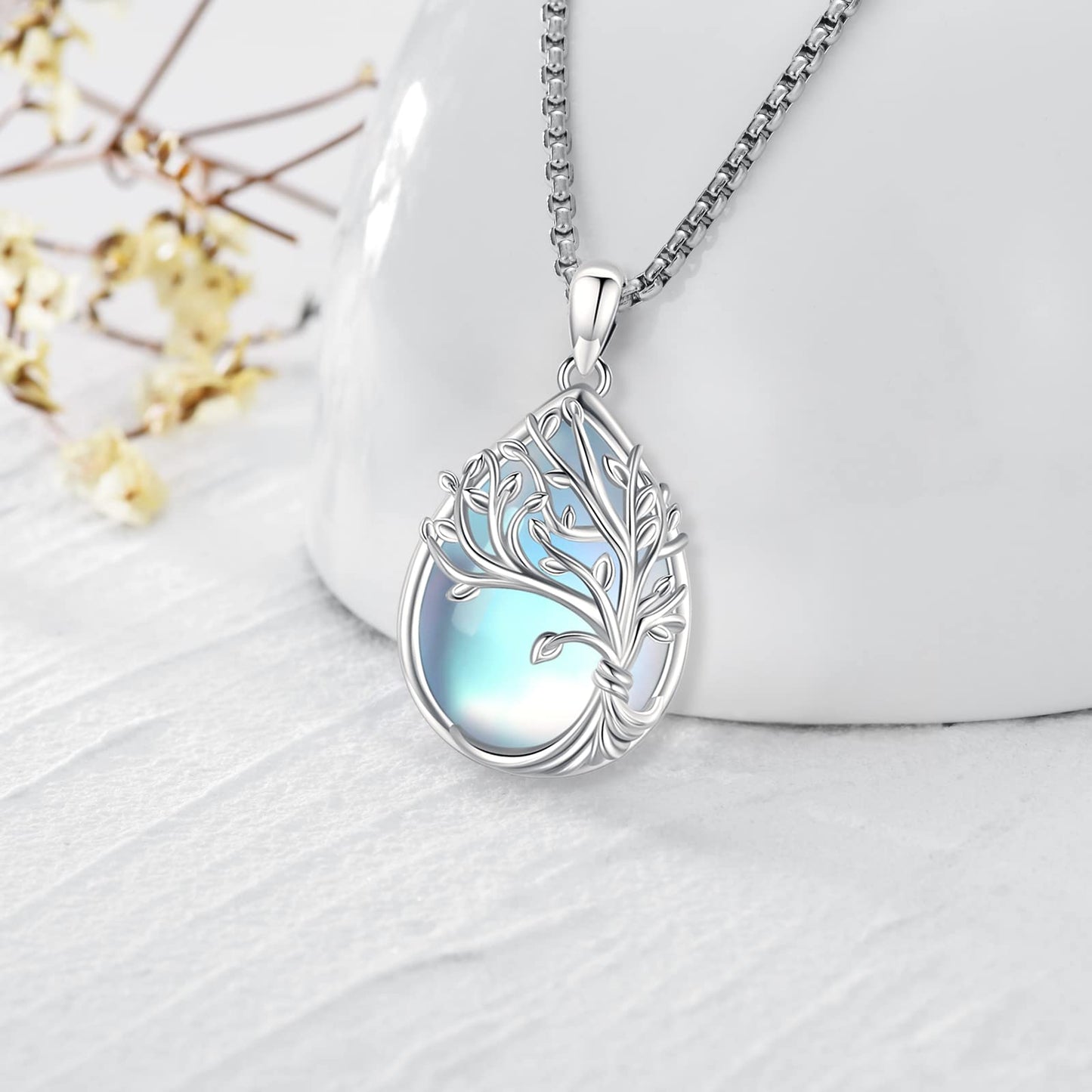 Jewelry Gifts - Tree of Life Necklace Sterling Silver Abalone Shell/Opal/Moonstone/Black Onyx/Turquoise/Malachite/Crystal Family Tree of Life Jewelry for Women Men