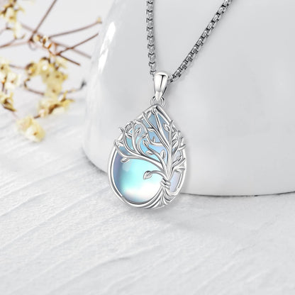 Jewelry Gifts - Tree of Life Necklace Sterling Silver Abalone Shell/Opal/Moonstone/Black Onyx/Turquoise/Malachite/Crystal Family Tree of Life Jewelry for Women Men