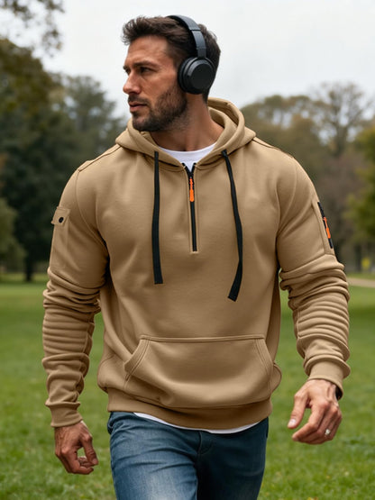 Men's Fleece Workout Athletic Pullover Hoodie Long Sleeve Basic Quarter Zip Pullover Sweatshirt with Kanga Pocket
