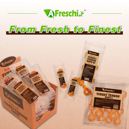 AFreschi Turkey Tendons for Dogs, USA-Sourced, Healthy Dog Treats, Rawhide-Free Puppy Chews, Long Lasting, All Natural, Hypoallergenic Dog Treats for Medium Breeds, 6 Count Pack Braid (M)