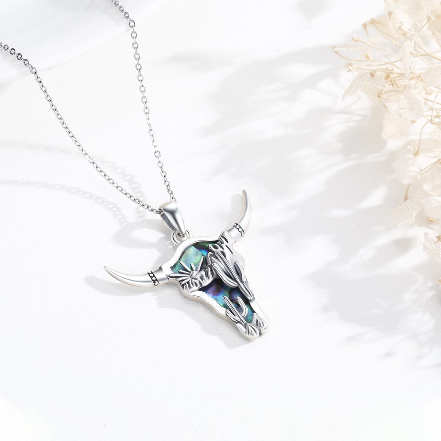 Midir&Etain Western Necklace 925 Sterling Silver Turquoise Pendant Highland Cow/Cow Skull/Hat/Tag/Cactus/Boot Cowgirl Country Jewelry for Women Men