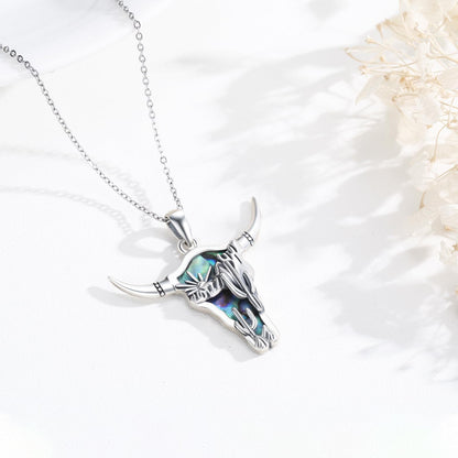 Midir&Etain Western Necklace 925 Sterling Silver Turquoise Pendant Highland Cow/Cow Skull/Hat/Tag/Cactus/Boot Cowgirl Country Jewelry for Women Men