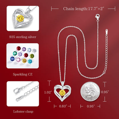 CDE Forever Love Heart Necklaces for Women, Wedding Anniversary, Birthday Mothers Day Christmas Day Gifts for Mom, Mother, Wife, friend, S925 Silver Jewelry with Birthstone Pendant