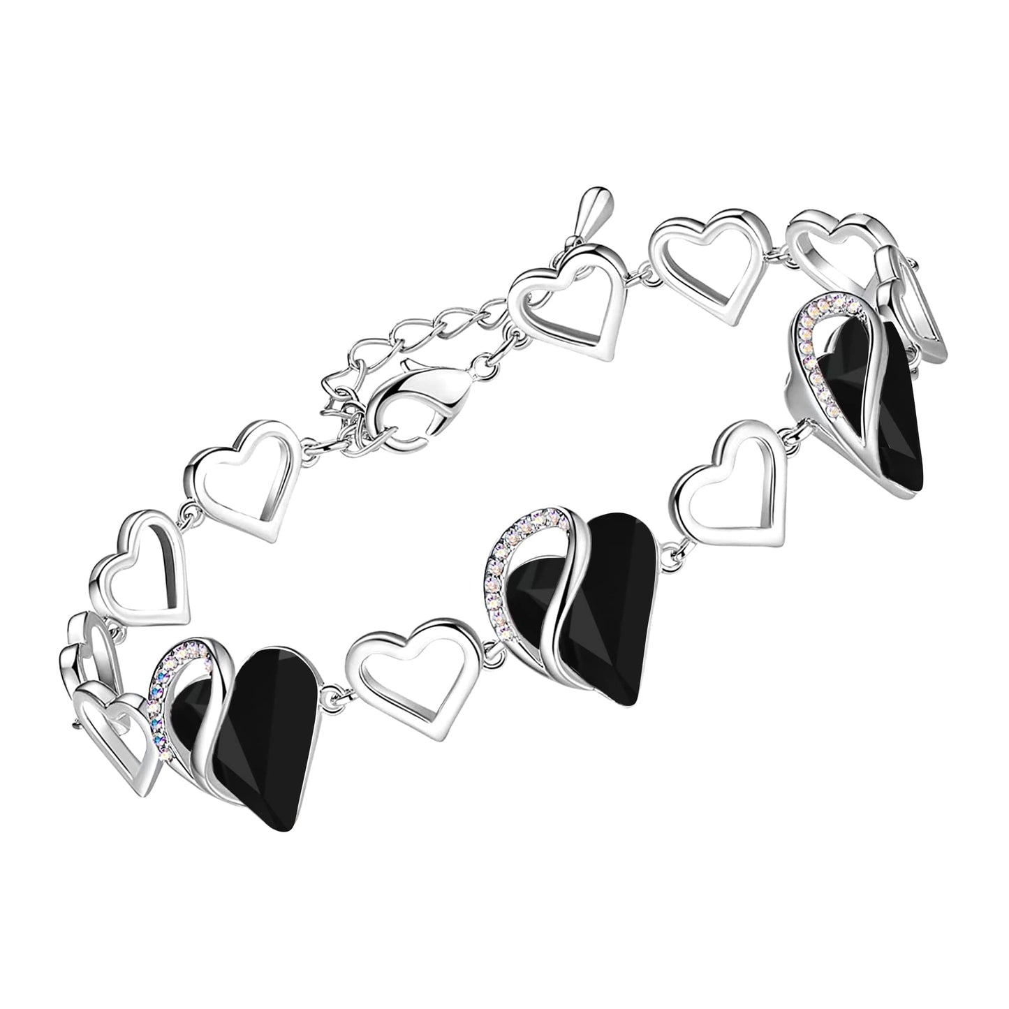 Leafael Infinity Love Heart Link Bracelets, Birthstone or Healing Stone Crystal Bracelet for Women, Silver Tone Jewelry Gifts for Her, 7-inch Chain and 2-inch Extender