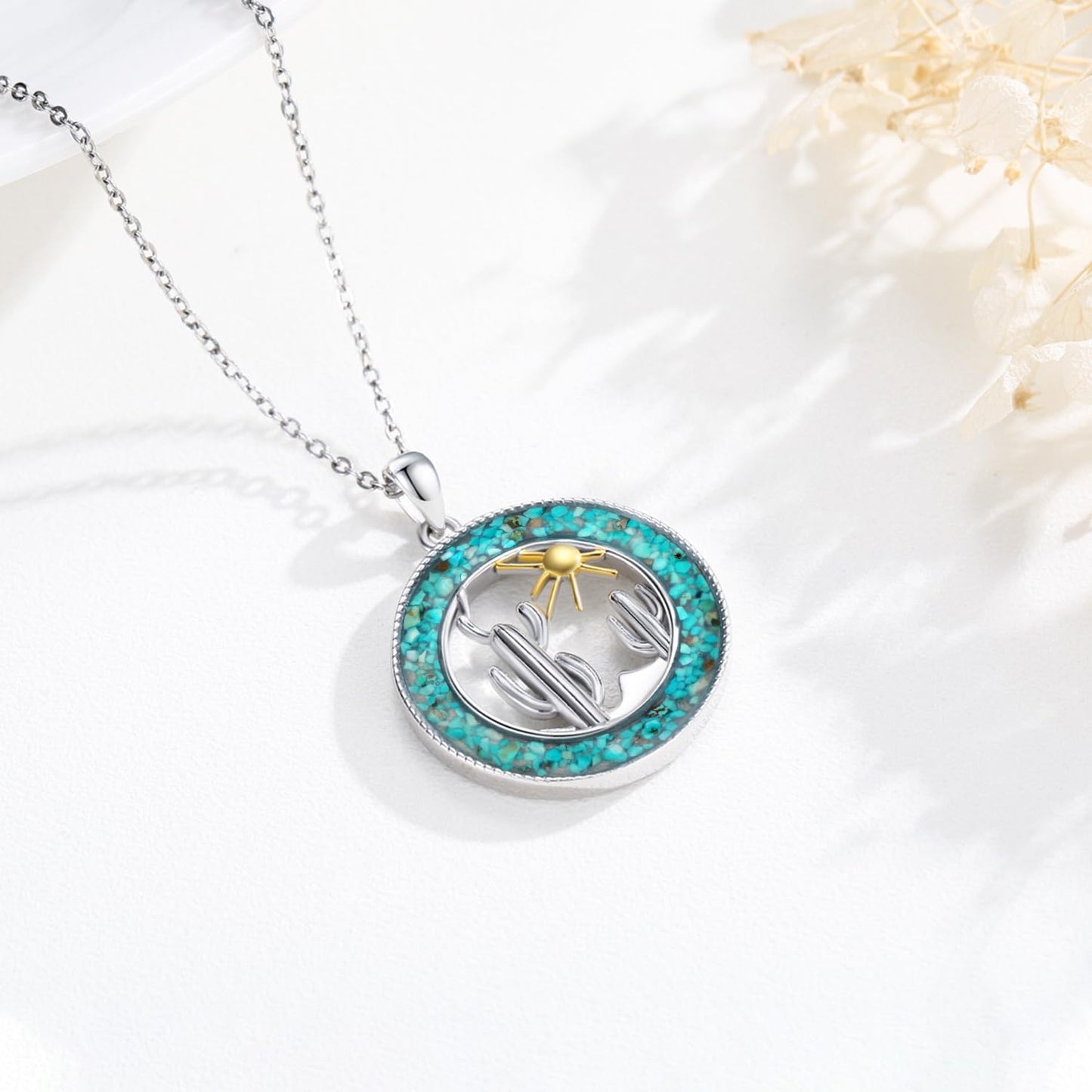Midir&Etain Western Necklace 925 Sterling Silver Turquoise Pendant Highland Cow/Cow Skull/Hat/Tag/Cactus/Boot Cowgirl Country Jewelry for Women Men