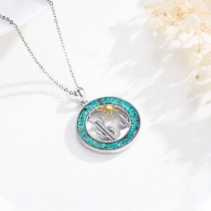 Midir&Etain Western Necklace 925 Sterling Silver Turquoise Pendant Highland Cow/Cow Skull/Hat/Tag/Cactus/Boot Cowgirl Country Jewelry for Women Men
