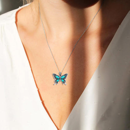 Genuine Butterfly Turquoise Vinatge Necklace, Sterling Silver Vintage Native American Western Jewelry Birthdays Gift for Women