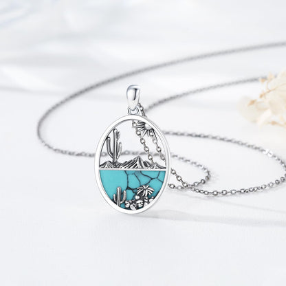 Midir&Etain Western Necklace 925 Sterling Silver Turquoise Pendant Highland Cow/Cow Skull/Hat/Tag/Cactus/Boot Cowgirl Country Jewelry for Women Men