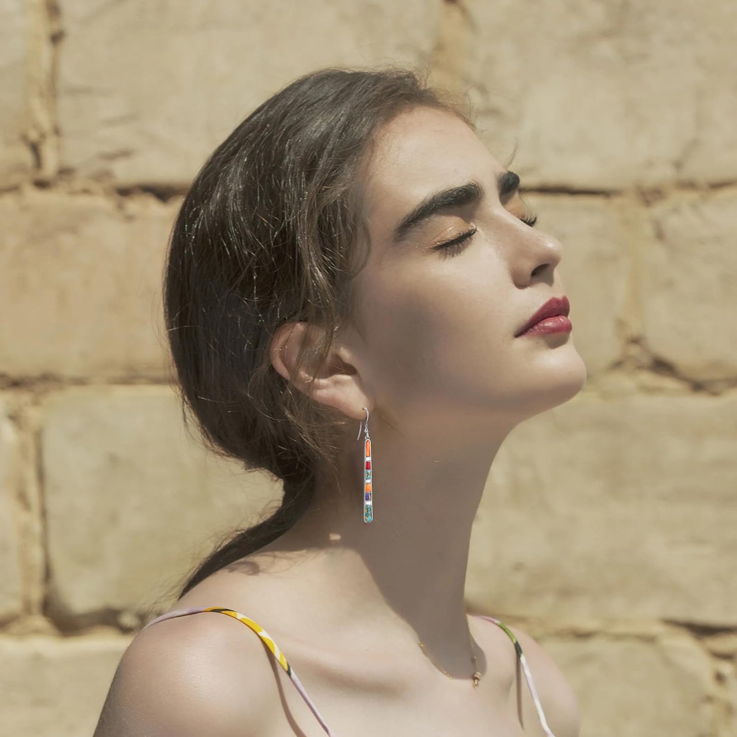 Turquoise Earrings for Women 925 Sterling Silver Gemstones Dangle Earrings Bohemian Style Statement Bar Earrings Dangle Earrings for Women Earrings Valentines Gifts