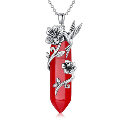 Hummingbird Necklace for Women 925 Sterling Silver Hexagonal Birthstone Gemstone Cute Bird Pendant for Girlfriends Jewelry for Her