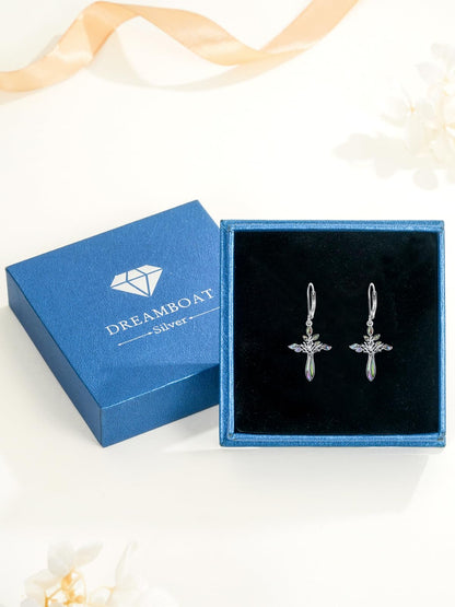 Dreamboat Sterling Silver Cross Earrings for Women Lever Back Dangle Earrings Faith Christian Confirmation Religious Jewelry for Mom