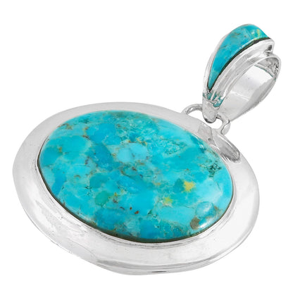 Turquoise Necklace Pendant 925 Sterling Silver Genuine Gemstones (20" Length)