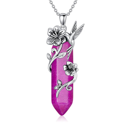 Hummingbird Necklace for Women 925 Sterling Silver Hexagonal Birthstone Gemstone Cute Bird Pendant for Girlfriends Jewelry for Her