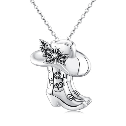 Midir&Etain Western Necklace 925 Sterling Silver Turquoise Pendant Highland Cow/Cow Skull/Hat/Tag/Cactus/Boot Cowgirl Country Jewelry for Women Men