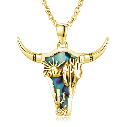 Midir&Etain Western Necklace 925 Sterling Silver Turquoise Pendant Highland Cow/Cow Skull/Hat/Tag/Cactus/Boot Cowgirl Country Jewelry for Women Men