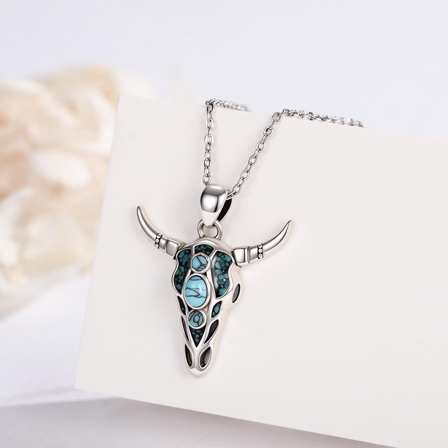 Midir&Etain Western Necklace 925 Sterling Silver Turquoise Pendant Highland Cow/Cow Skull/Hat/Tag/Cactus/Boot Cowgirl Country Jewelry for Women Men