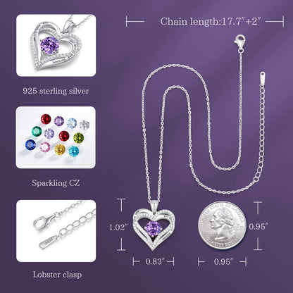 CDE Forever Love Heart Necklaces for Women, Wedding Anniversary, Birthday Mothers Day Christmas Day Gifts for Mom, Mother, Wife, friend, S925 Silver Jewelry with Birthstone Pendant