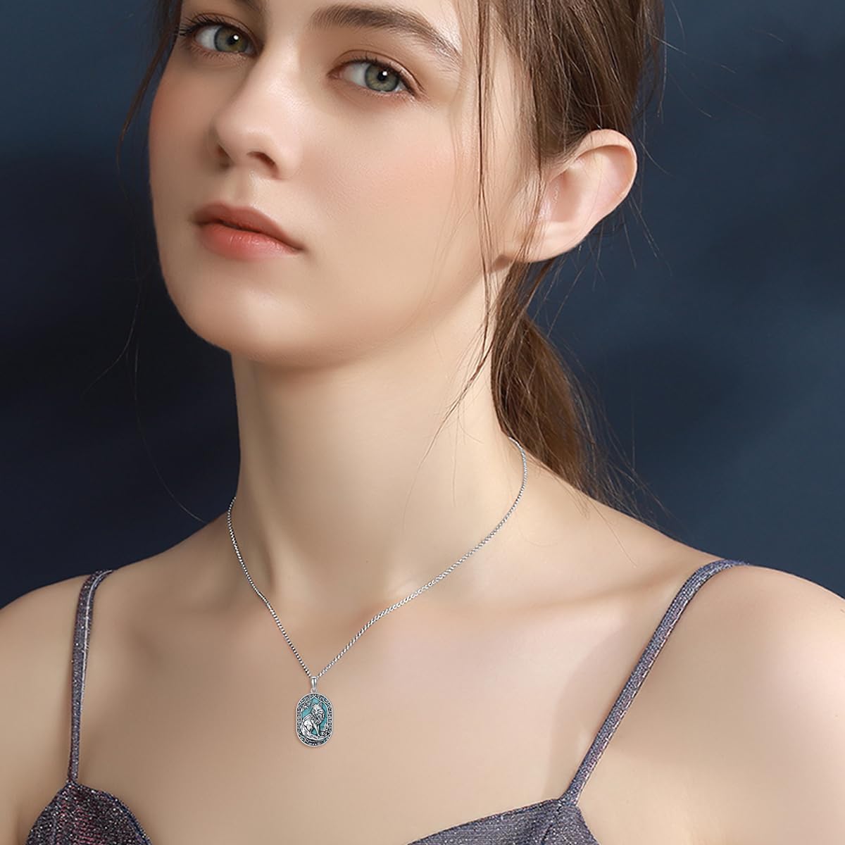 Turquoise Fox Necklace 925 Sterling Silver Real Turquoise Gemstone Fox Animal Pendant Vintage Jewelry for Women