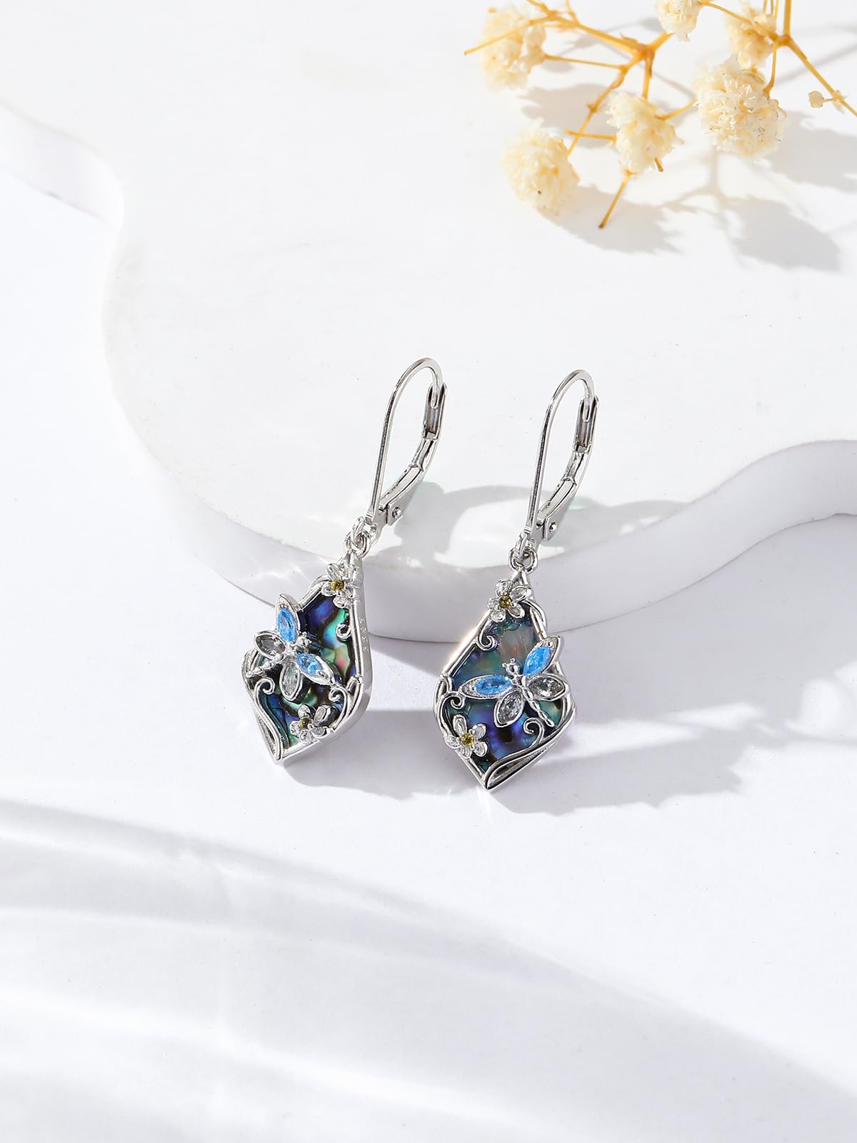 Palpitate Turquoise/Abalone Shell Earrings for Women 925 Sterling Silver Dangle Leverback Earrings Silver Jewelry Christmas Gifts