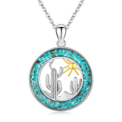 Midir&Etain Western Necklace 925 Sterling Silver Turquoise Pendant Highland Cow/Cow Skull/Hat/Tag/Cactus/Boot Cowgirl Country Jewelry for Women Men