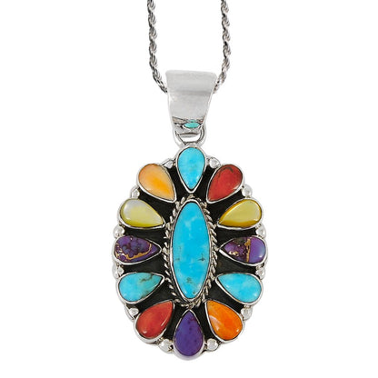 Turquoise Necklace 925 Sterling Silver & Genuine Gemstones Pendant 20"