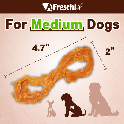 AFreschi Turkey Tendons for Dogs, USA-Sourced, Healthy Dog Treats, Rawhide-Free Puppy Chews, Long Lasting, All Natural, Hypoallergenic Dog Treats for Medium Breeds, 6 Count Pack Braid (M)