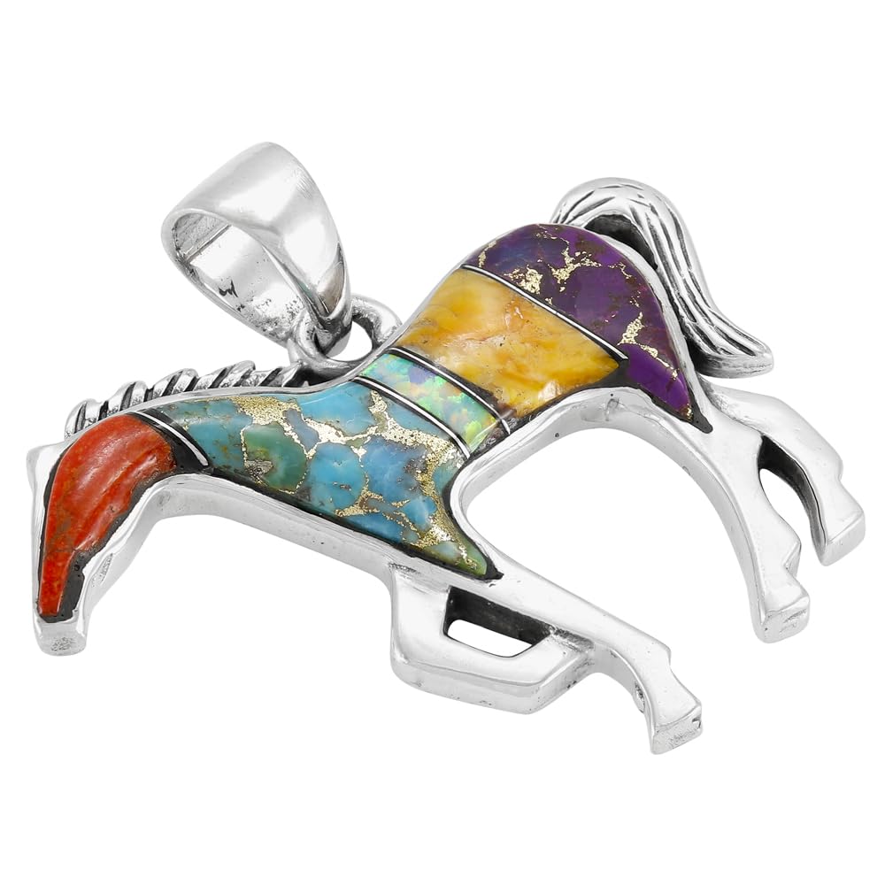 Turquoise Network Horse Necklace Sterling Silver Genuine Gemstones & Gemstones with 20" Chain
