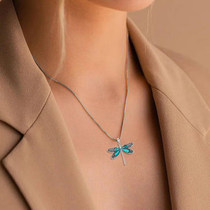 Genuine Turquoise Dragonfly Pendant Necklace, Sterling Silver Vintage Native American Western Jewelry Birthdays Gift for Women