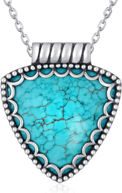 Genuine Turquoise Necklace for Women Sterling Silver Real Turquoise Pendant Necklace Western Jewelry for Women
