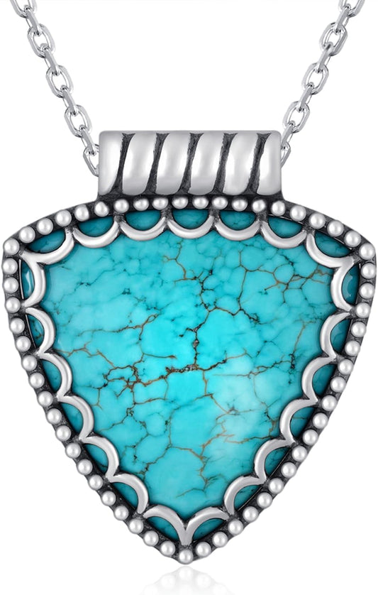 Genuine Turquoise Necklace for Women Sterling Silver Real Turquoise Pendant Necklace Western Jewelry for Women