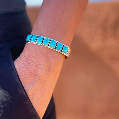 Turquoise Bracelet Sterling Silver 925 Genuine Gemstones Cuff Bracelet