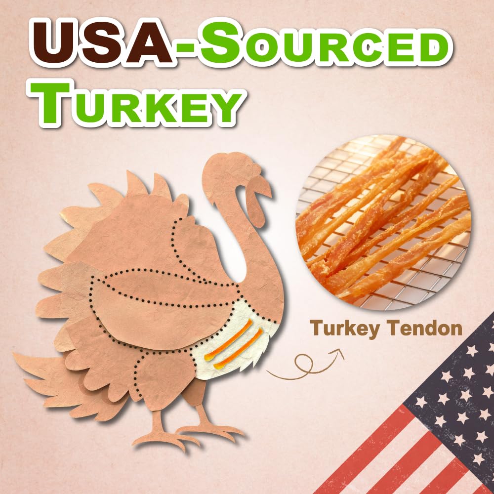 AFreschi Turkey Tendons for Dogs, USA-Sourced, Healthy Dog Treats, Rawhide-Free Puppy Chews, Long Lasting, All Natural, Hypoallergenic Dog Treats for Medium Breeds, 6 Count Pack Braid (M)