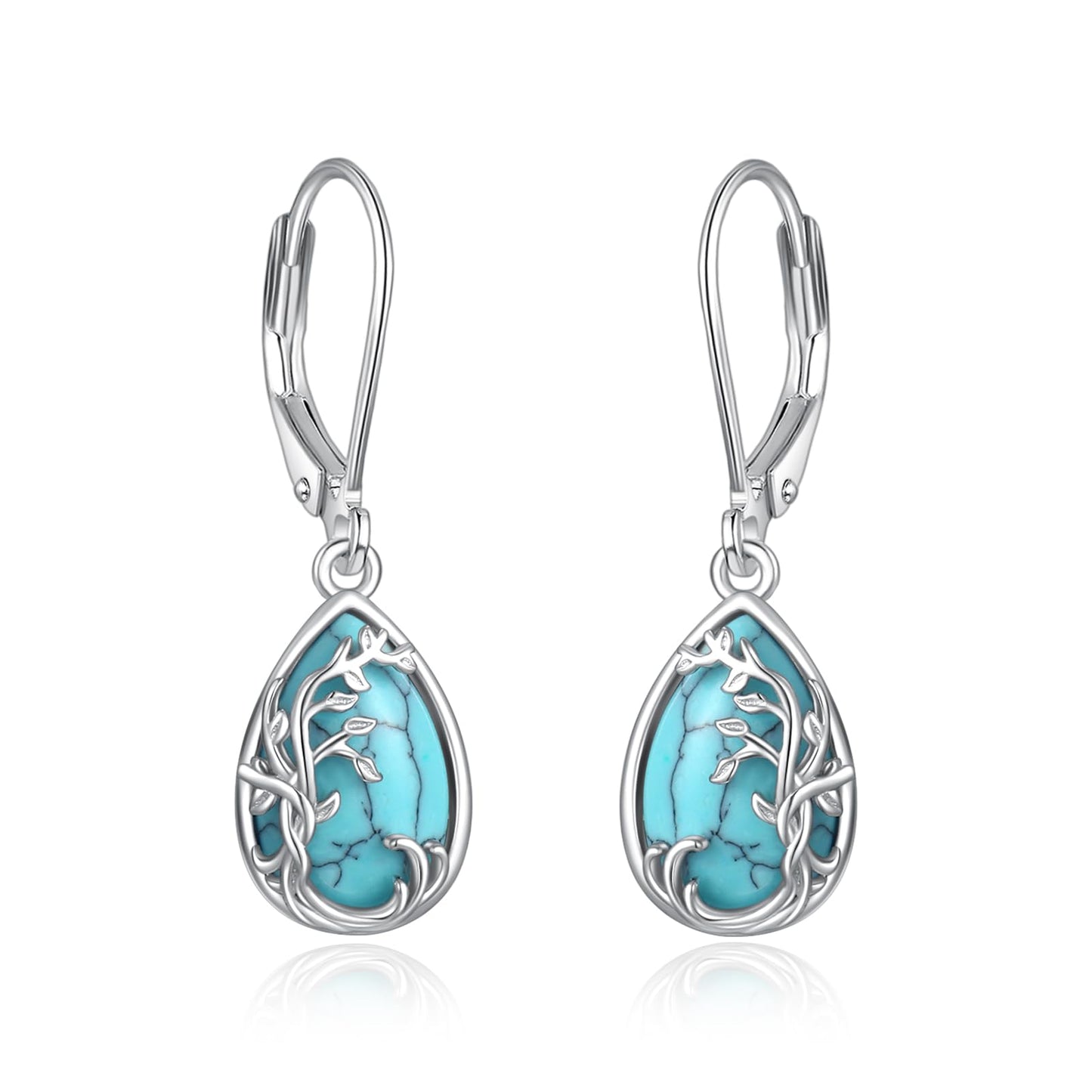 Palpitate Turquoise/Abalone Shell Earrings for Women 925 Sterling Silver Dangle Leverback Earrings Silver Jewelry Christmas Gifts
