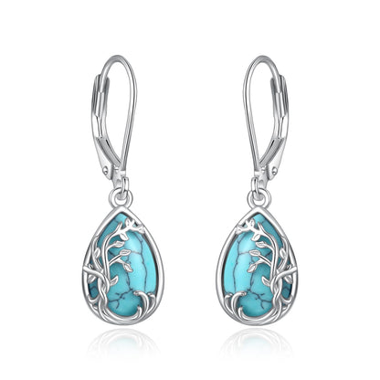 Palpitate Turquoise/Abalone Shell Earrings for Women 925 Sterling Silver Dangle Leverback Earrings Silver Jewelry Christmas Gifts