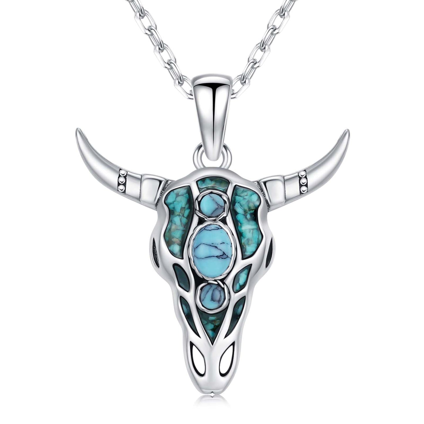Midir&Etain Western Necklace 925 Sterling Silver Turquoise Pendant Highland Cow/Cow Skull/Hat/Tag/Cactus/Boot Cowgirl Country Jewelry for Women Men