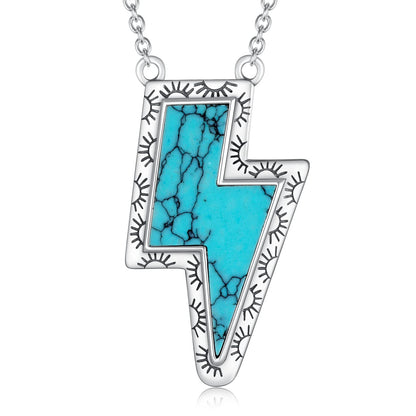 Western Cow Tag/Lightning Bolt/Bar Necklace 925 Sterling Silver Turquoise Necklaces for Women Western Jewelry Gifts for Women