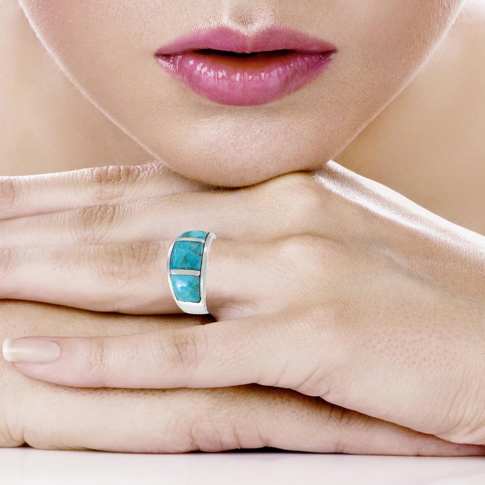 Turquoise Ring Sterling Silver 925 for Men or Women Genuine Gemstones Size 6 to 14