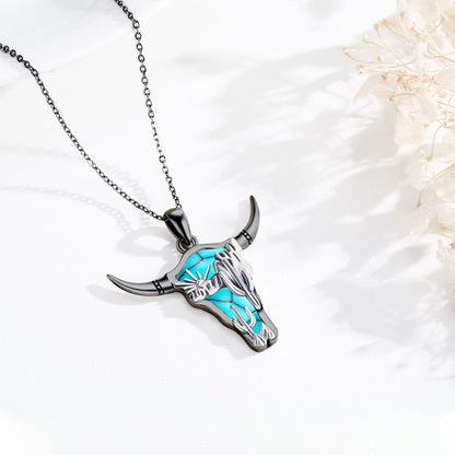 Midir&Etain Western Necklace 925 Sterling Silver Turquoise Pendant Highland Cow/Cow Skull/Hat/Tag/Cactus/Boot Cowgirl Country Jewelry for Women Men