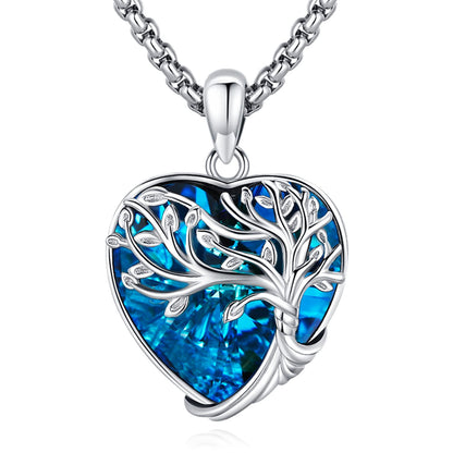 Jewelry Gifts - Tree of Life Necklace Sterling Silver Abalone Shell/Opal/Moonstone/Black Onyx/Turquoise/Malachite/Crystal Family Tree of Life Jewelry for Women Men