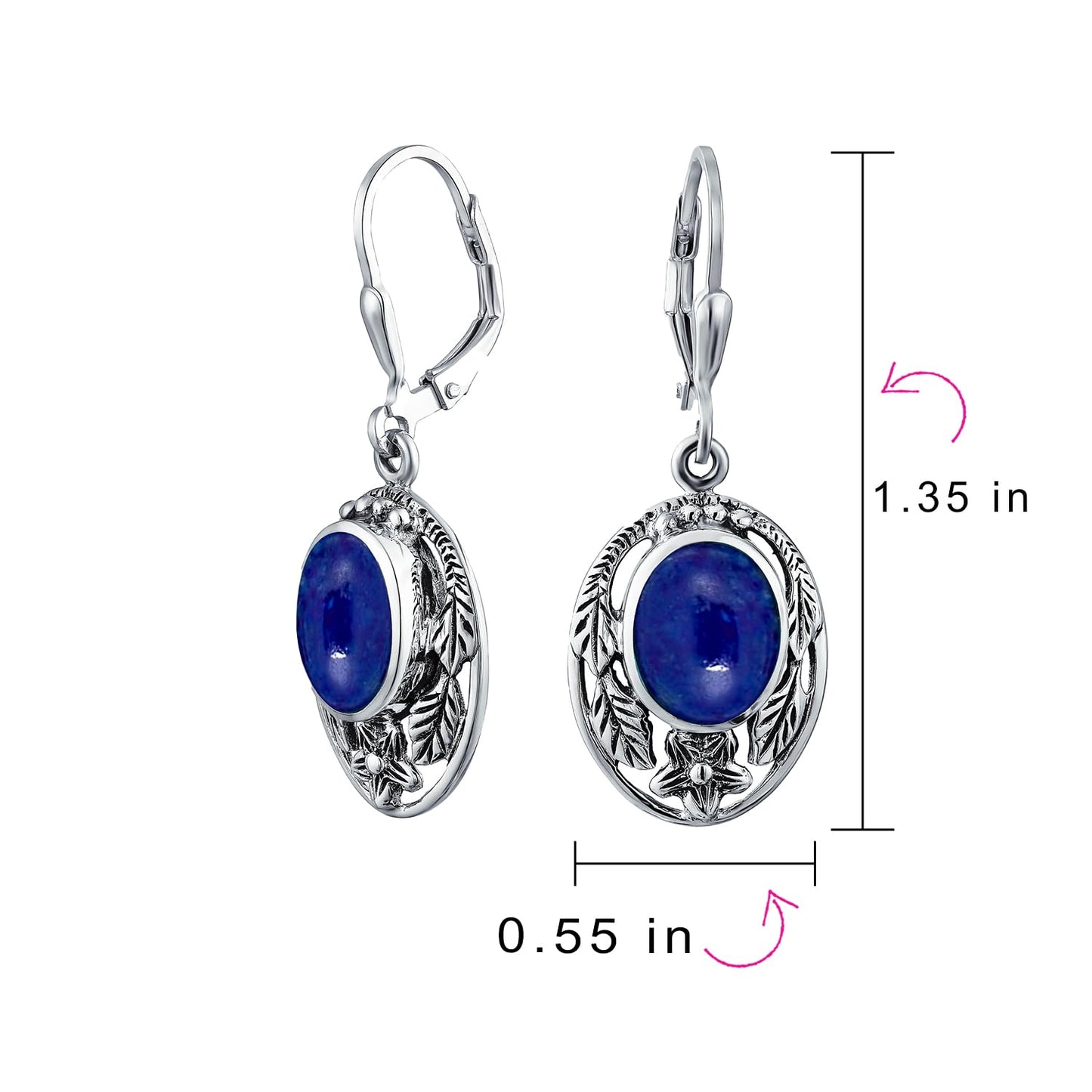 Boho Native American Style Marquise Shaped Gemstone Stabilized Blue Turquoise Coral Leaf Feather Dangling Earrings Western Jewelry For Women Teens Lever Back Oxidized .925 Sterling Silver